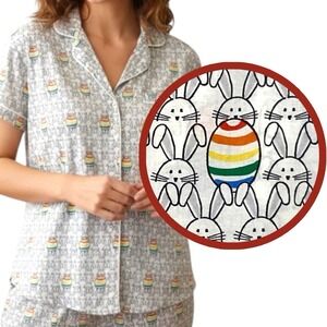 Love Hanna Andersson Bunny Easter Egg Pajama Top Womens S Pima Cotton Luxury Fun